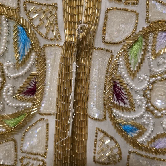 SEQUIN ORIGINAL Vintage Hand Beaded Silk Jacket Shoulder Pads Bead Work LARGE - Picture 16 of 17